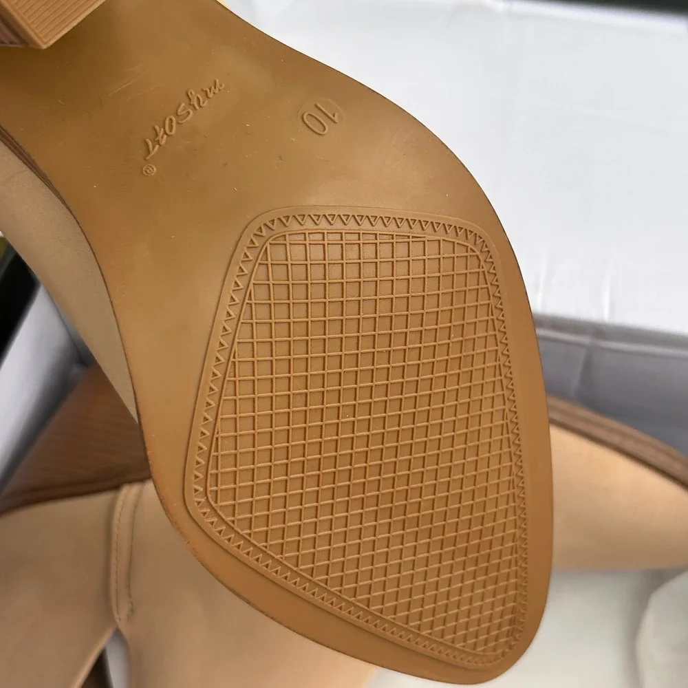 Mysoft Ankle Booties 10 Nude Pointed Toe Block Heel Western Minimalist‎ Chic